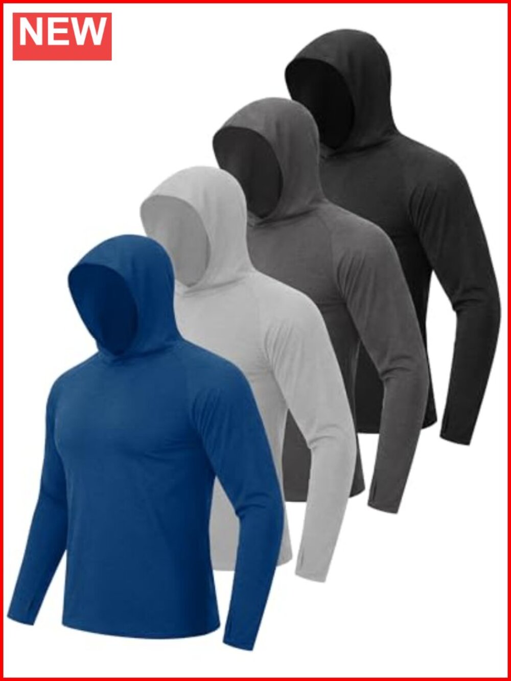 Men's UPF 50+ Sun Hoodie Lightweight Fishing Rash Guard 4 Pack